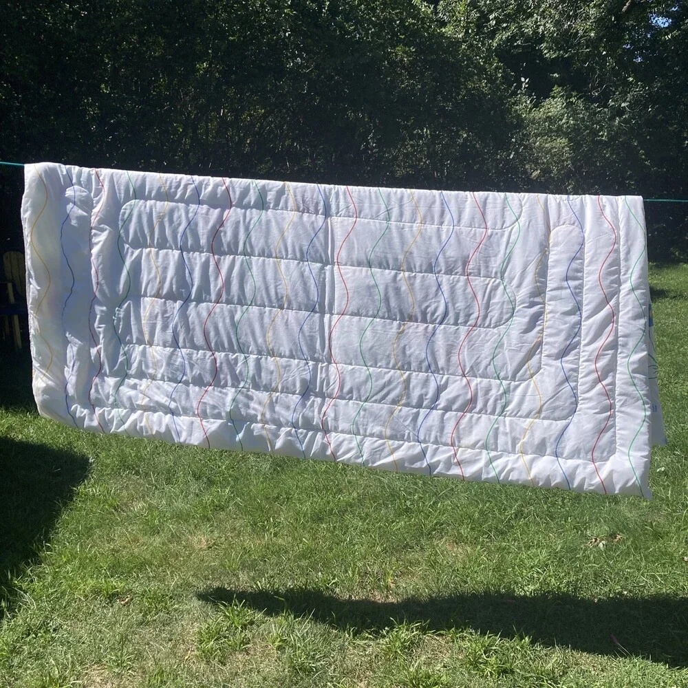 VTG Twin Comforter Burlington Colorful Floral Waves Marimekko Style 80s Rainbow